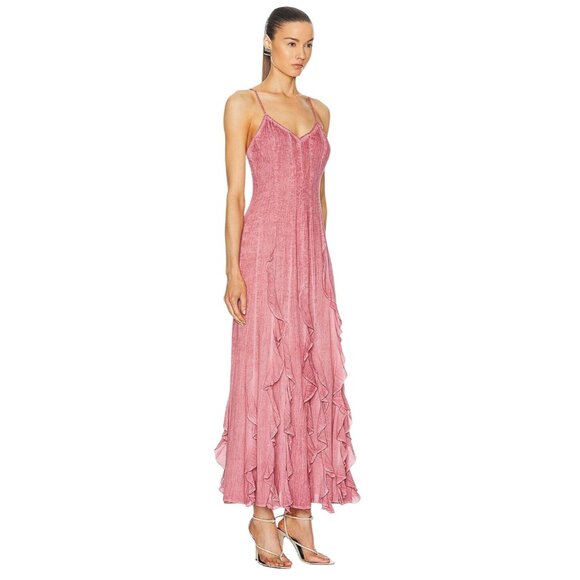 ROCOCO SAND for FWRD Gaia Long Dress in Nude Pink Medium New Womens Maxi - Picture 3 of 9